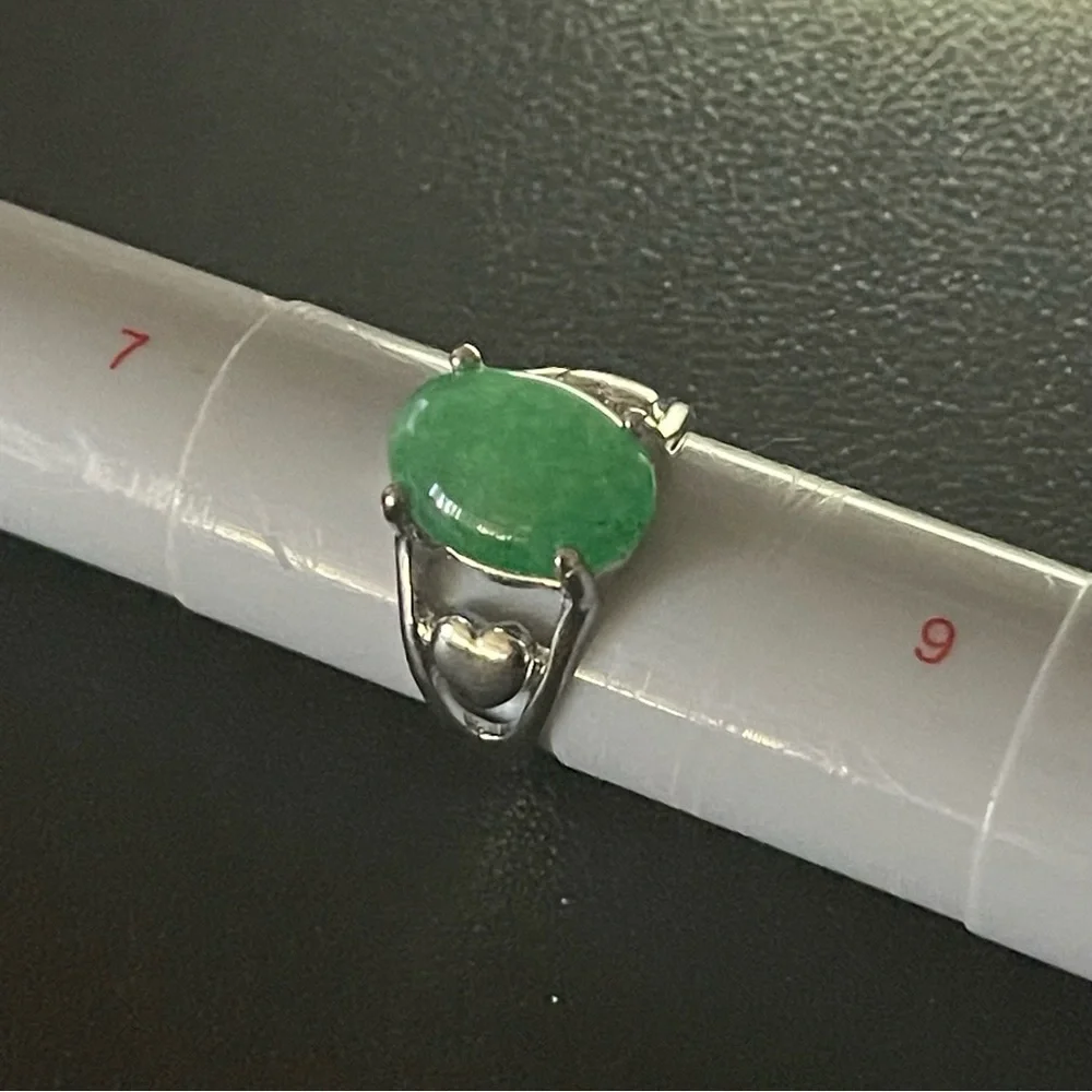 New Sterling Silver Oval Cut Green 4 Prong Crackle Quartz Gemstone Handmade Ring